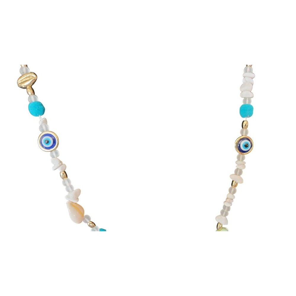 Rebecca Minkoff Beaded Shell & Turquoise Statement Necklace Gold Accents NWT - Picture 4 of 7